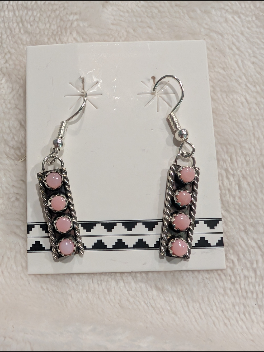 Zuni Sterling Silver  Pink Conch Drop Earrings